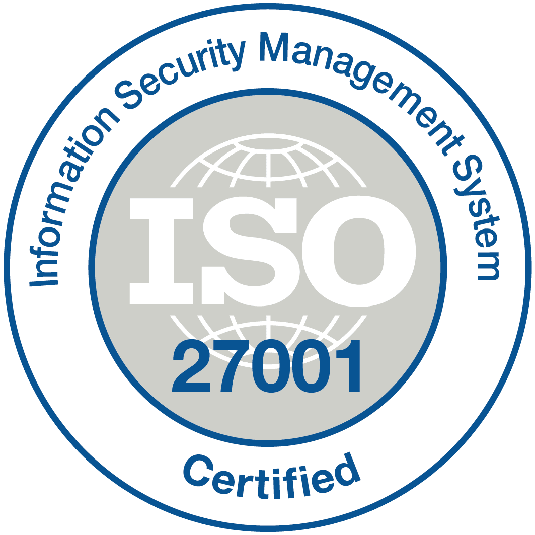 A blue and white logo for an information security management system.