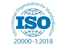 A blue and white logo for the international organization for standardization.