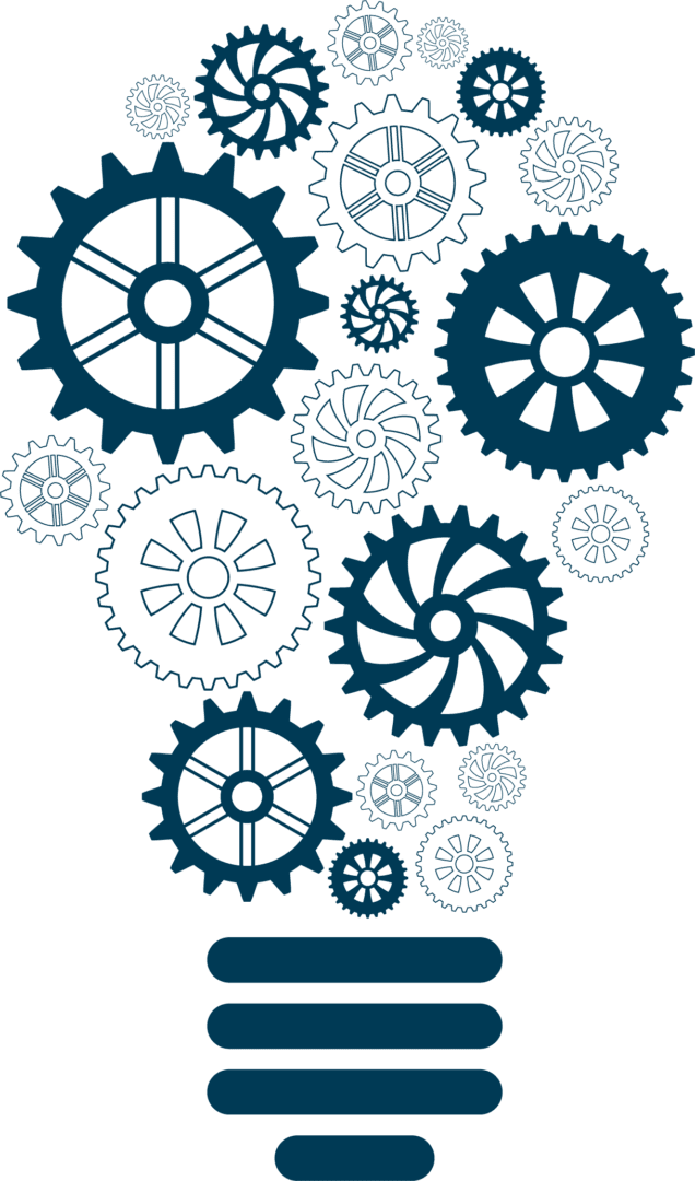 A black background with blue gears and cogs.